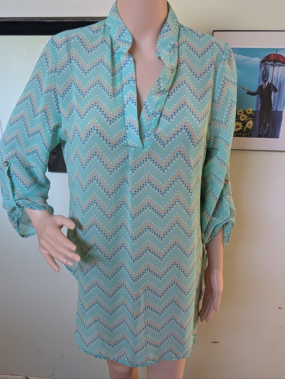 Auditions Mint Chevron V-Neck Tunic